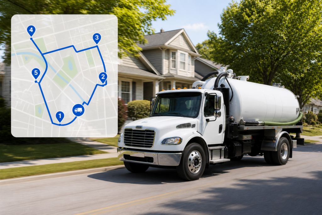 Septic route optimization in action - vacuum truck following an optimized service route